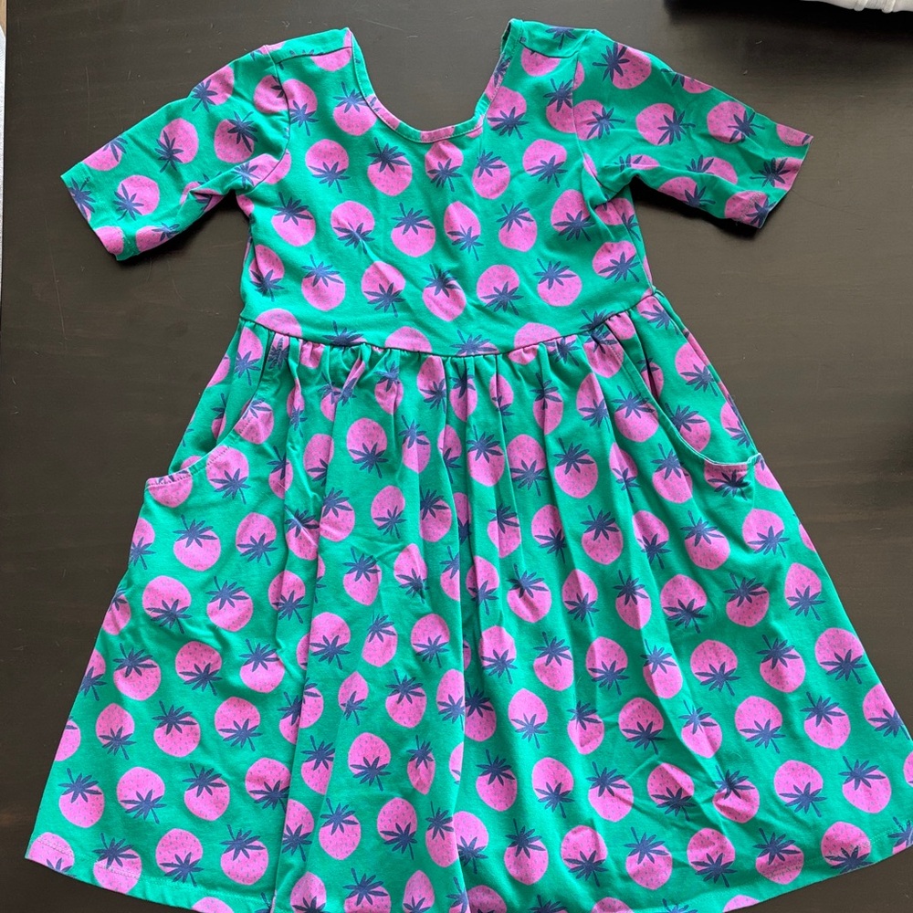Hanna Andersson Green and Magenta Skater Dress